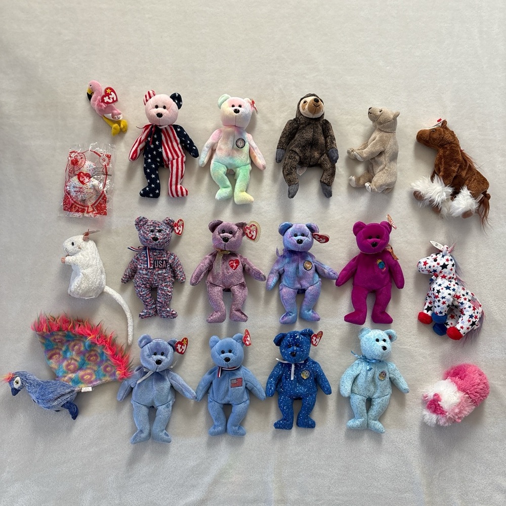 RARE TY Beanie Babies- Sloth, Horse, Peacock, McDonalds Lot of 19 - READ